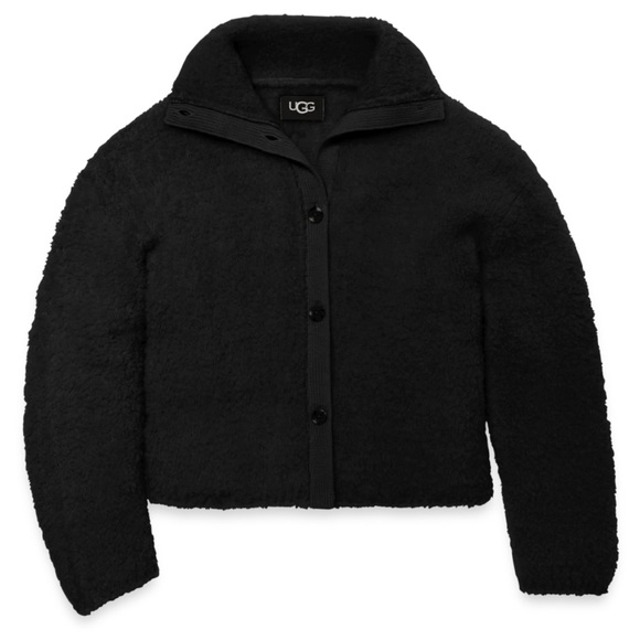 UGG(r) Alaura Cloudfluff Wool Blend Jacket in Black, Size Small - Picture 2 of 8